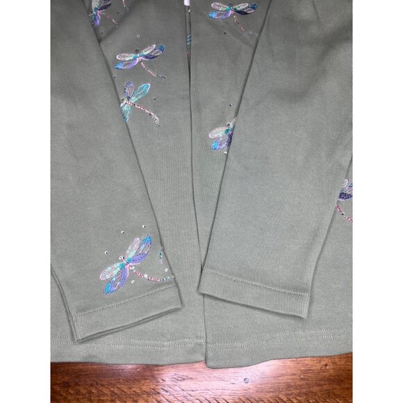 Quacker Factory2 In 1 Sweater Womens XL Green With Embroidered Dragonflies XL - Picture 4 of 12